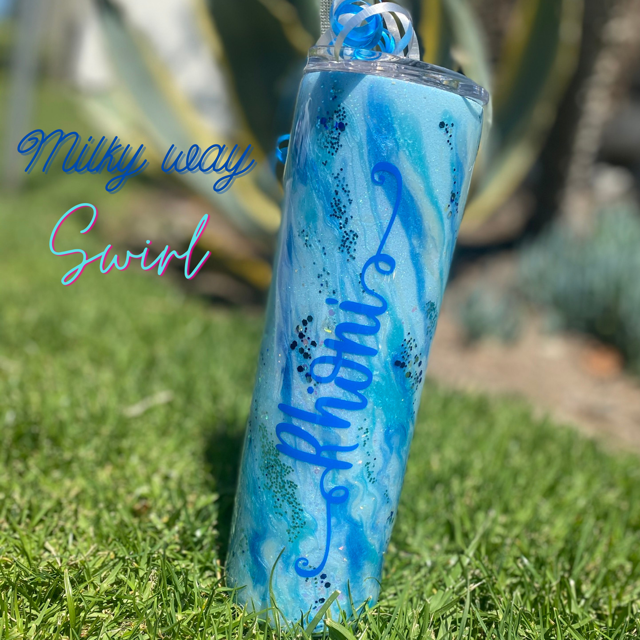 20 oz Stainless Steel Skinny Tumbler with Personalized Swirl Name